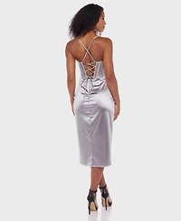 Alex & Sophia Juniors' Draped-Sweetheart-Neck Lace-Up Midi Dress