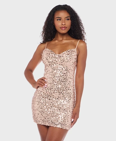 Alex & Sophia Juniors' Sequined Short Dress