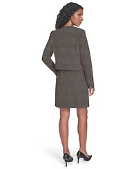 Calvin Klein Womens Novelty Skirt Button Front Jacket Ribbed Short Sleeve Sweater