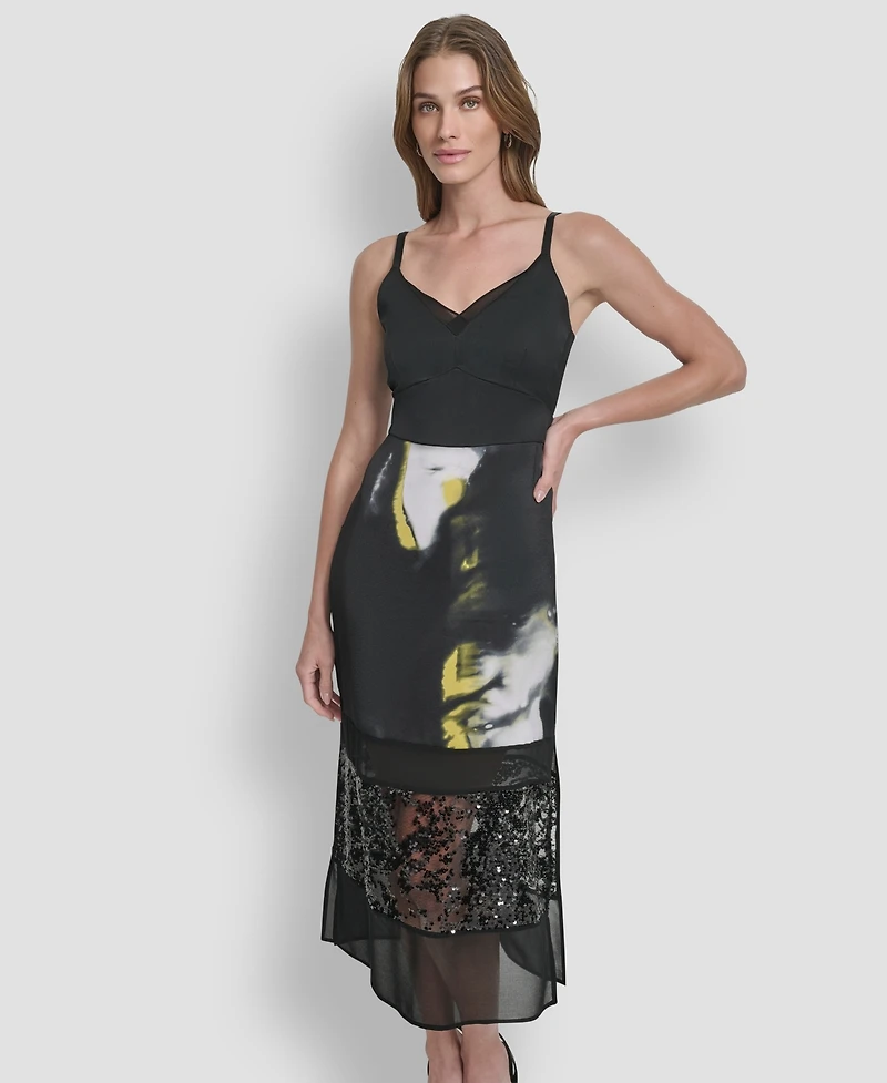 Dkny Women's V-Neck Paneled Midi Dress