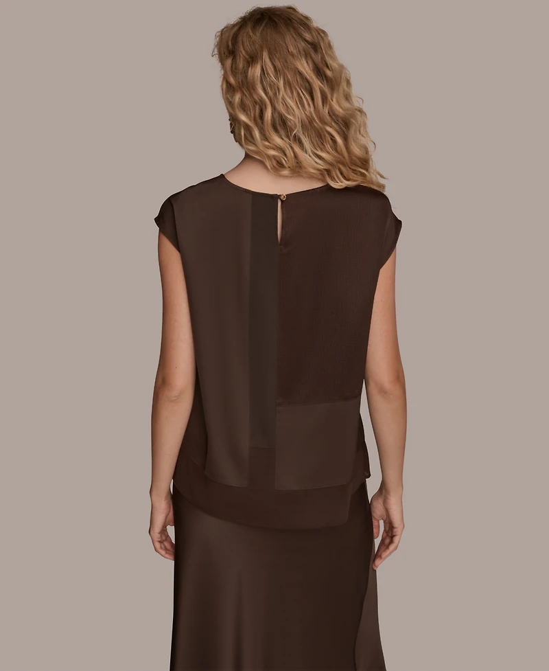 Donna Karan New York Women's Mixed Media Cap Sleeve Top