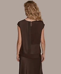 Donna Karan New York Women's Mixed Media Cap Sleeve Top