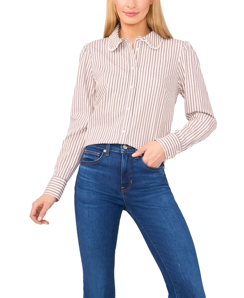 CeCe Women's Striped Button Down Shirt