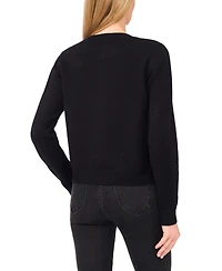 CeCe Women's Ribbon Applique Crewneck Cardigan Sweater