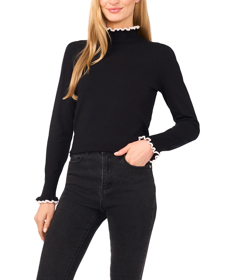CeCe Women's Ruffle Edge Long Sleeve Sweater