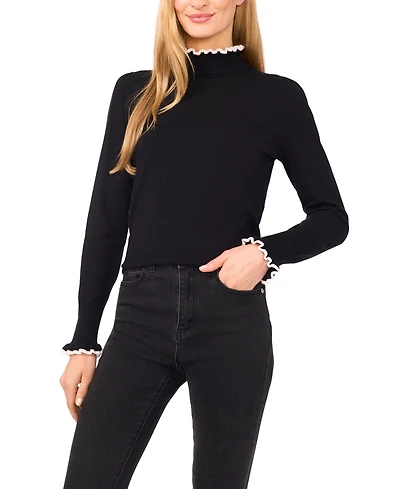 CeCe Women's Ruffle Edge Long Sleeve Sweater