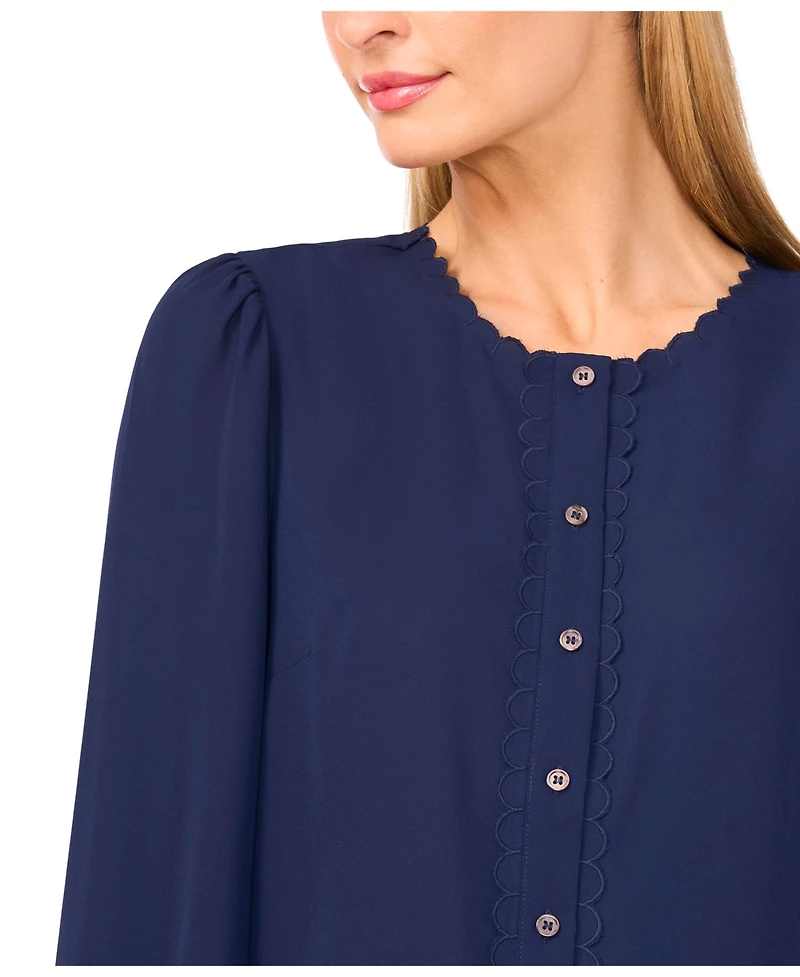 CeCe Women's Long Sleeve Button Down Blouse