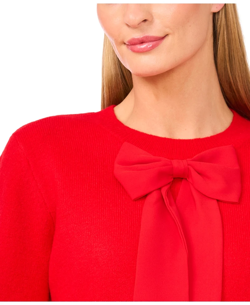 CeCe Women's Bow-Trim Crewneck Sweater