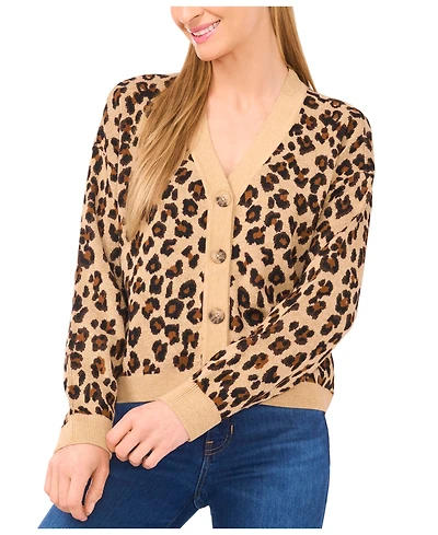 CeCe Women's Leopard Jacquard Cardigan Sweater