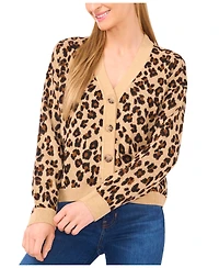 CeCe Women's Leopard Jacquard Cardigan Sweater