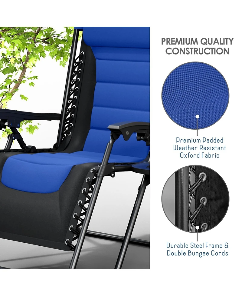 Nestl Padded Zero Gravity Chairs - Set of 2 Extra Wide Outdoor Recliners with Adjustable Headrest, Lock-in Position & Cup Holder