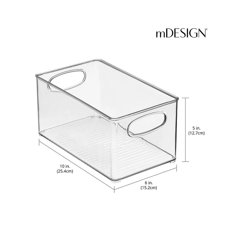 mDesign Plastic Home Office Storage Organizer Bin with Handles - 4 Pack - Clear