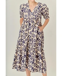 English Factory Women's Floral Print Tiered Midi Dress