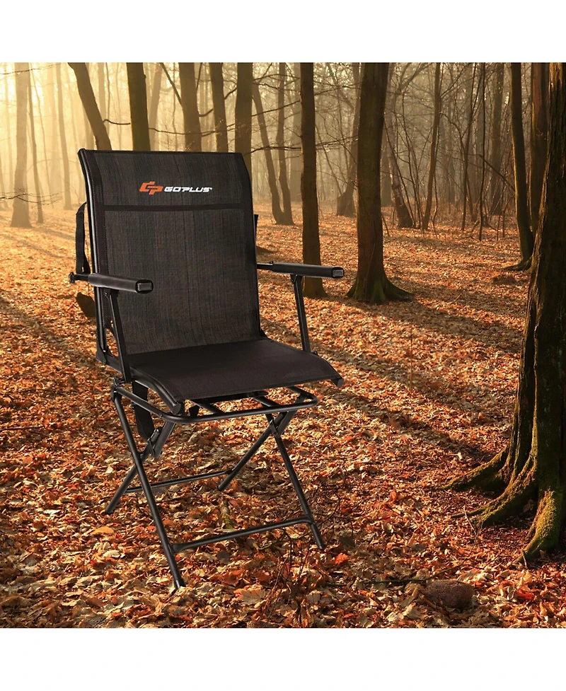 Costway Swivel Hunting Chair Foldable Mesh Chair w/ Armrests for Outdoor Activities