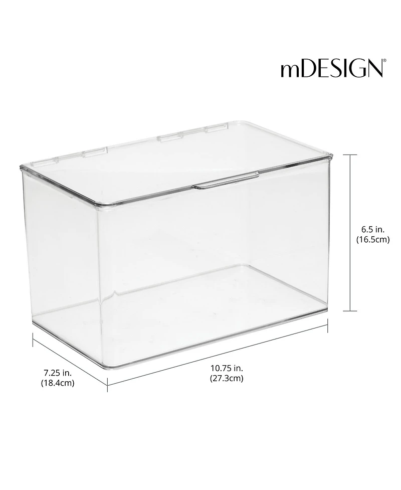 mDesign Plastic Bath Stacking Storage Organizer Box, Hinged Lid, 4 Pack, Clear, Usa Made