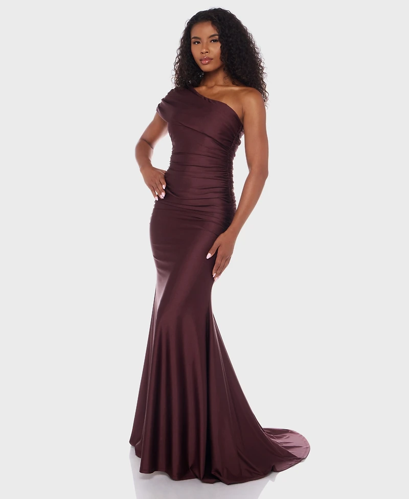 B Darlin Juniors' One-Shoulder Draped Floor-Sweeping Gown