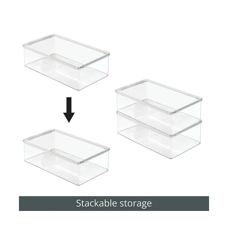 mDesign Plastic Stackable Playroom/Game Box with Hinged Lid, Set of 6, Clear