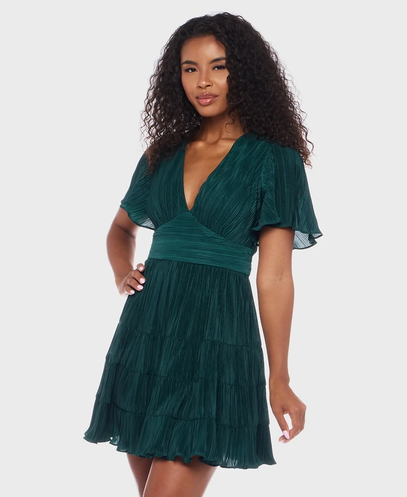B Darlin Juniors' Bodre Ruffle-Sleeve Tiered Mini Dress