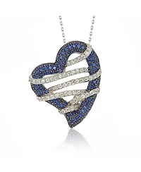 Suzy Levian New York Sterling Silver Sapphire & Created White Wrapped Open Heart Love Pendant Necklace