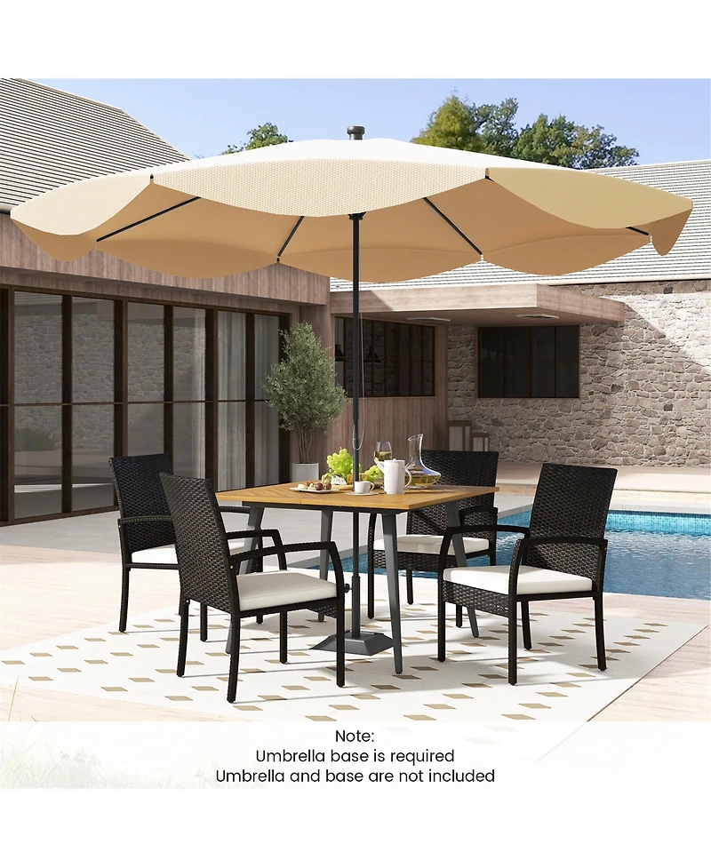 Gymax 5PCS Patio Pe Wicker Dining Set 42.5'' Table w/ 1.9'' Umbrella Hole Chairs