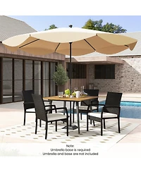 Gymax 5PCS Patio Pe Wicker Dining Set 42.5'' Table w/ 1.9'' Umbrella Hole Chairs