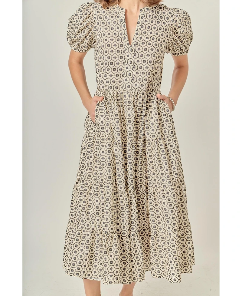 English Factory Women's Print Puff Sleeve Midi Dress