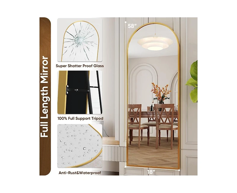 Antok Full Length Mirror, 58"x18" Floor Mirror, Arch Floor Standing Mirror Freestanding Arch Full Body with Stand for Bedroom, Hanging Mount
