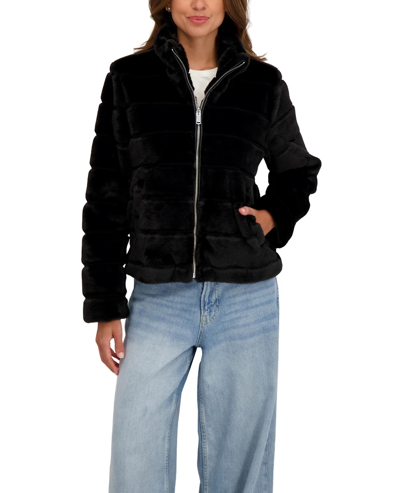 Sebby Collection Women's Grooved Short Faux Fur Jacket