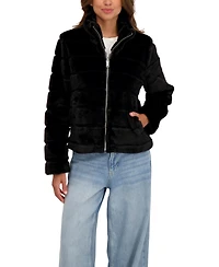 Sebby Collection Women's Grooved Short Faux Fur Jacket
