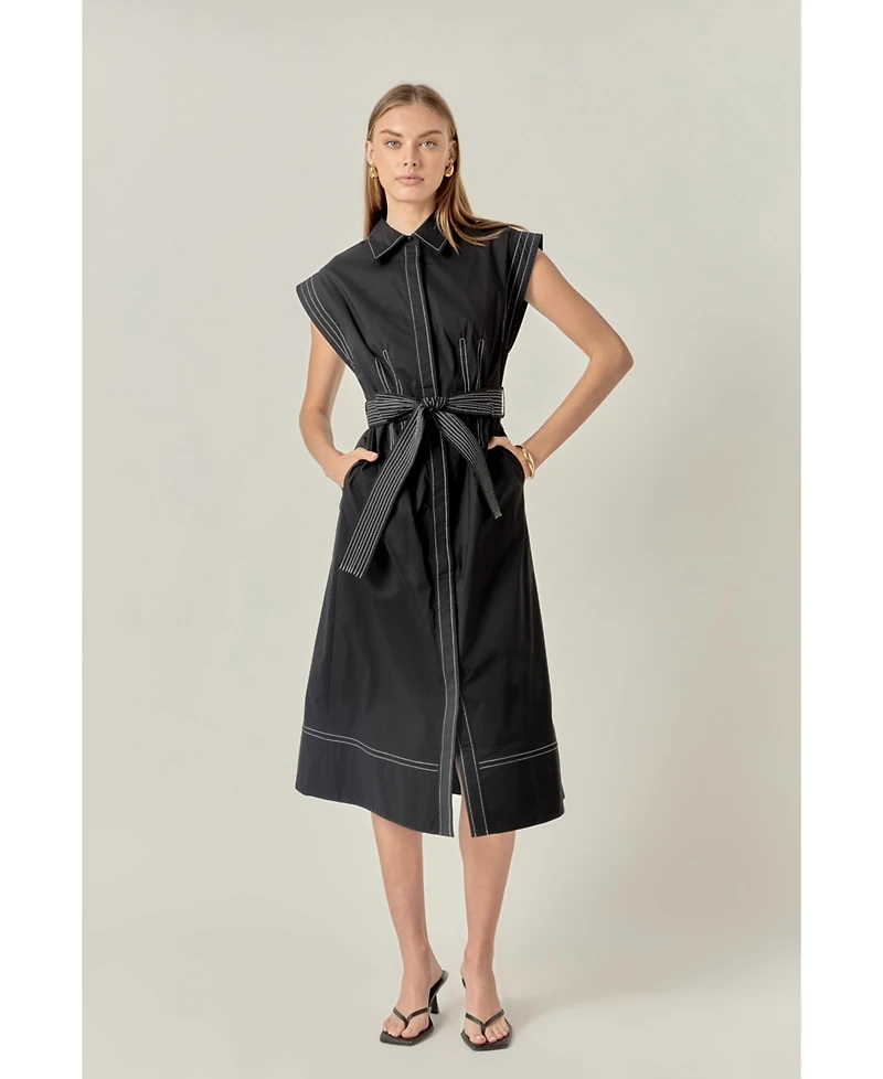 English Factory Women's Contrast Stitch Shirt Midi Dress