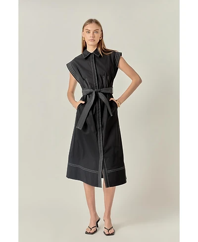 English Factory Women's Contrast Stitch Shirt Midi Dress