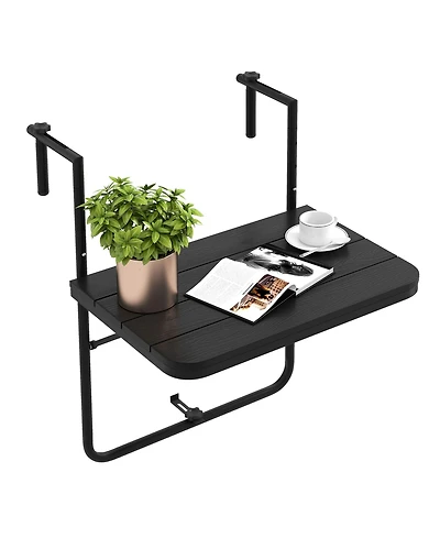 Costway Folding Hanging Table Outdoor Railing Table with 3-Level Adjustable Height