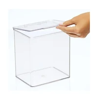 mDesign Plastic Bathroom Stacking Organizer Box with Hinged Lid, 8 Pack, Clear