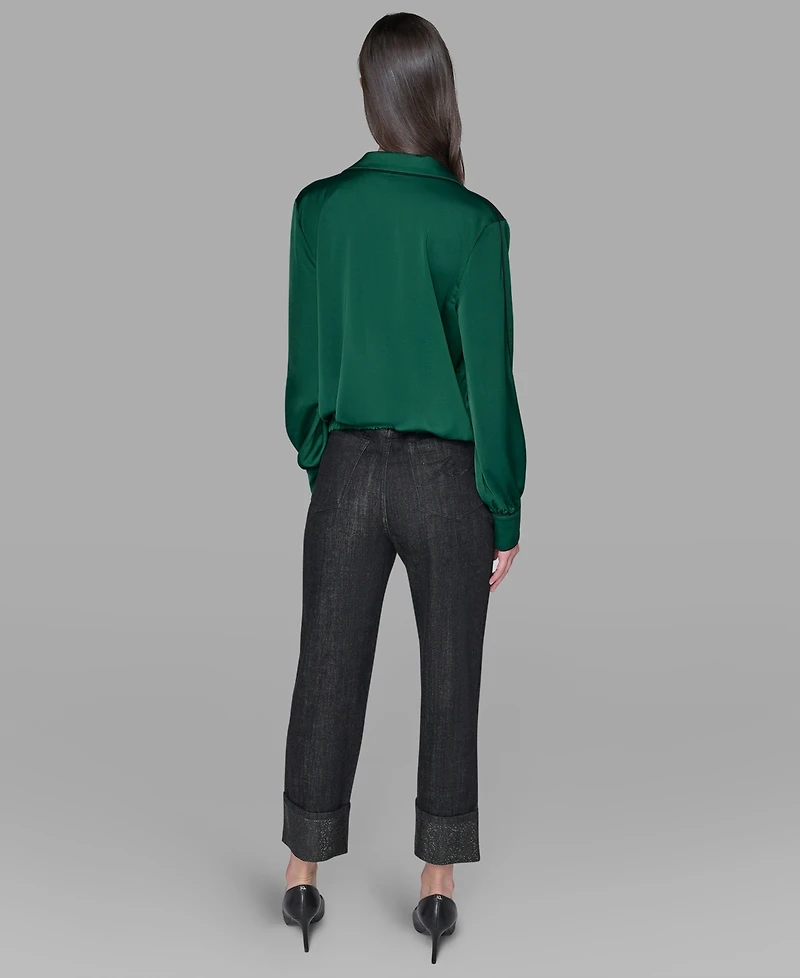 Karl Lagerfeld Paris Petite Crossover Woven Long Sleeve Blouse