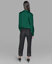 Karl Lagerfeld Paris Petite Crossover Woven Long Sleeve Blouse