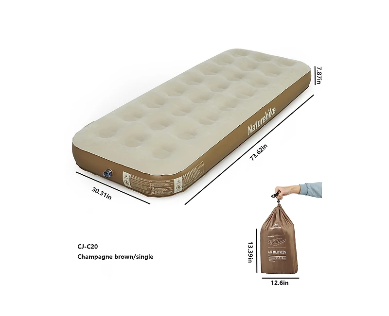 Naturehike 1/2/3 Person Self-Inflating Camping Air Mattresses,3 sizes Thick-Portable Lightweight Unmute-Sleeping Mat with Built-in Inflation Pump