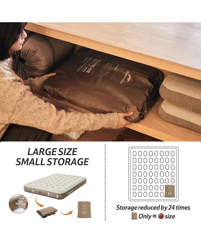 Naturehike 1/2/3 Person Self-Inflating Camping Air Mattresses,3 sizes Thick-Portable Lightweight Unmute-Sleeping Mat with Built-in Inflation Pump