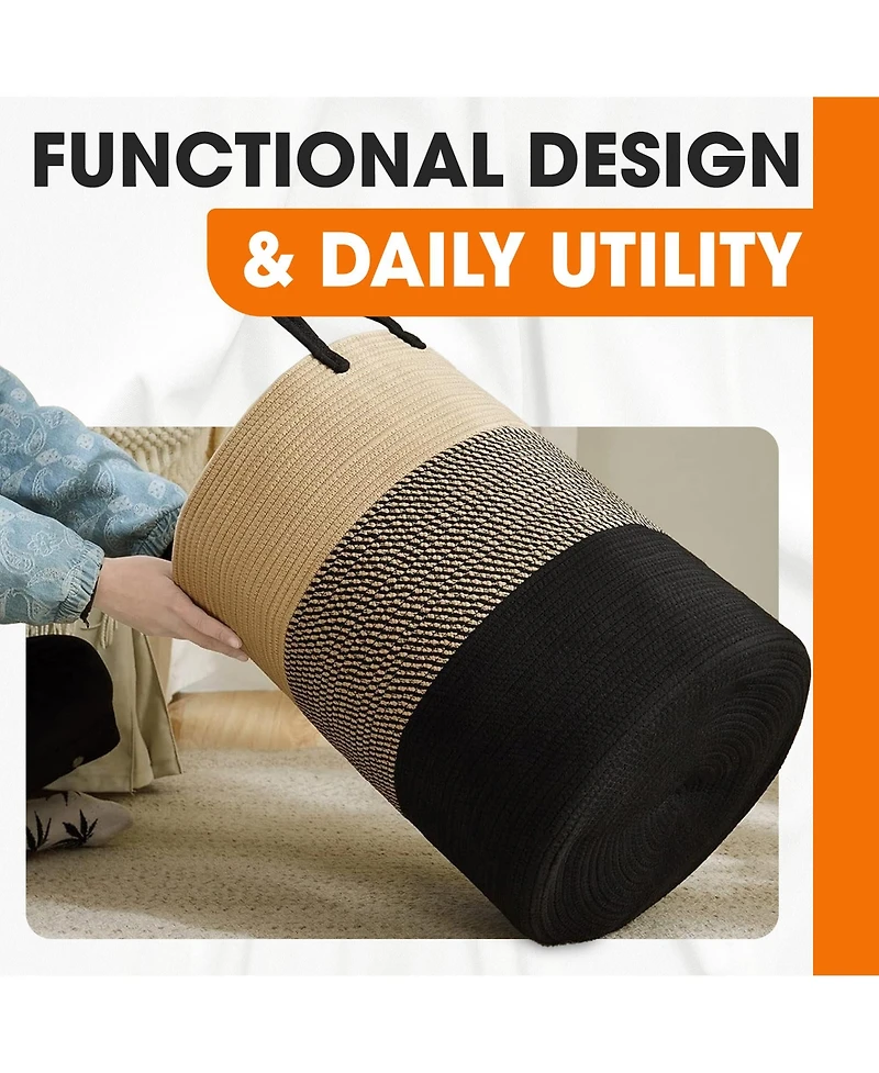 Cheer Collection Large Laundry Hamper (15" x 19.7") - 3 Tone Black/Gray/Tan