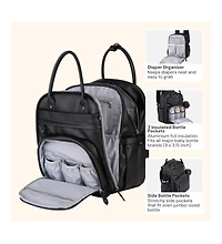 BabbleRoo Premium Faux Leather Diaper Bag Backpack Spacious & Stylish Nappy Organizer Light Brown