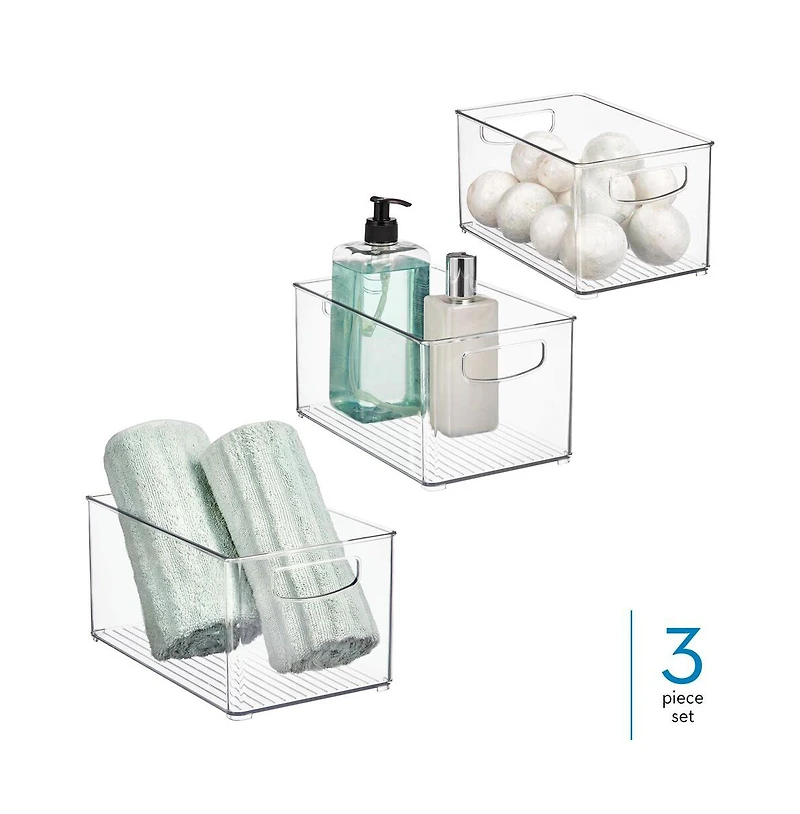 iDesign Plastic Storage Bins with Handles - Set of 3 - Clear