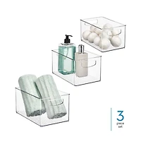 iDesign Plastic Storage Bins with Handles - Set of 3 - Clear