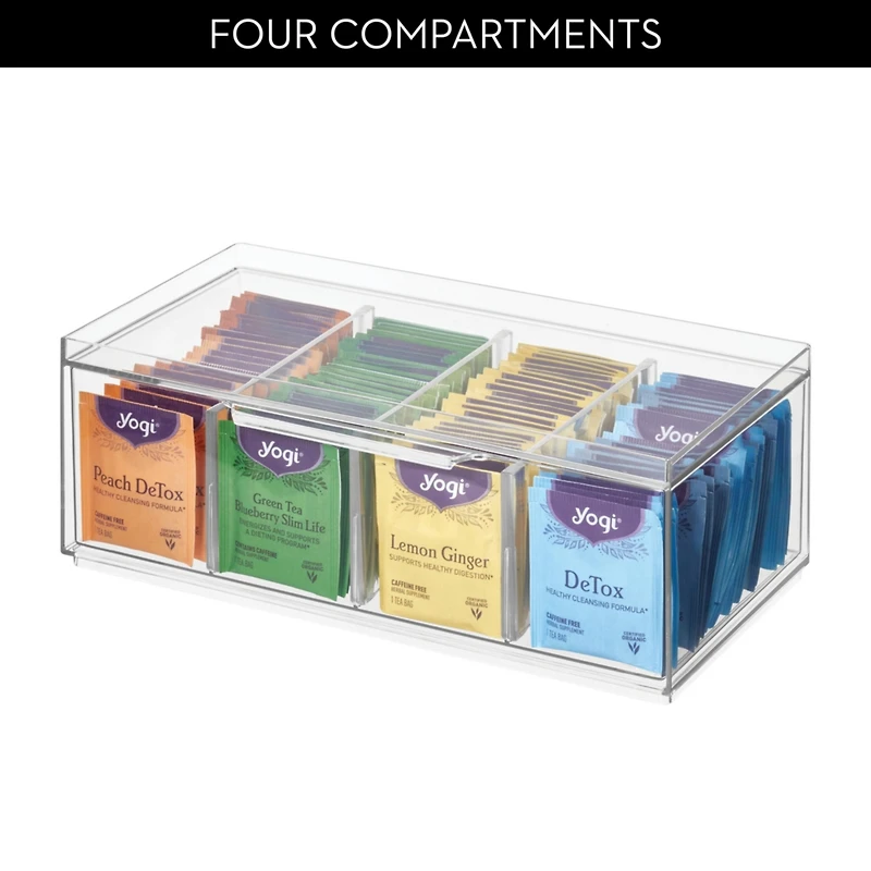 iDesign Stackable 4-Section Tea Storage Drawer for Countertop - Clear
