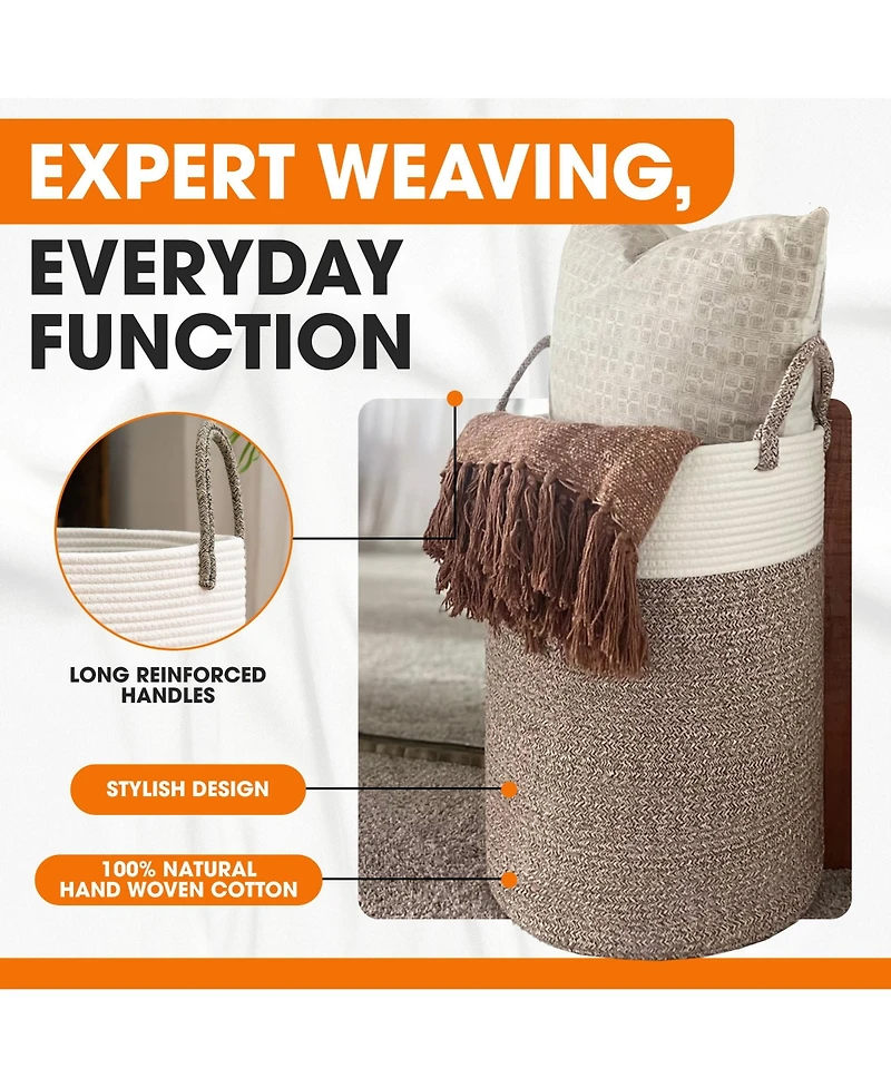 Cheer Collection Large Laundry Hamper (15" x 19.7") - 2 Tone Tan