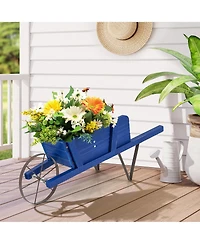 Gymax Wooden Wagon Planter Decorative Indoor/Outdoor Rustic Flower Cart w/Wheel