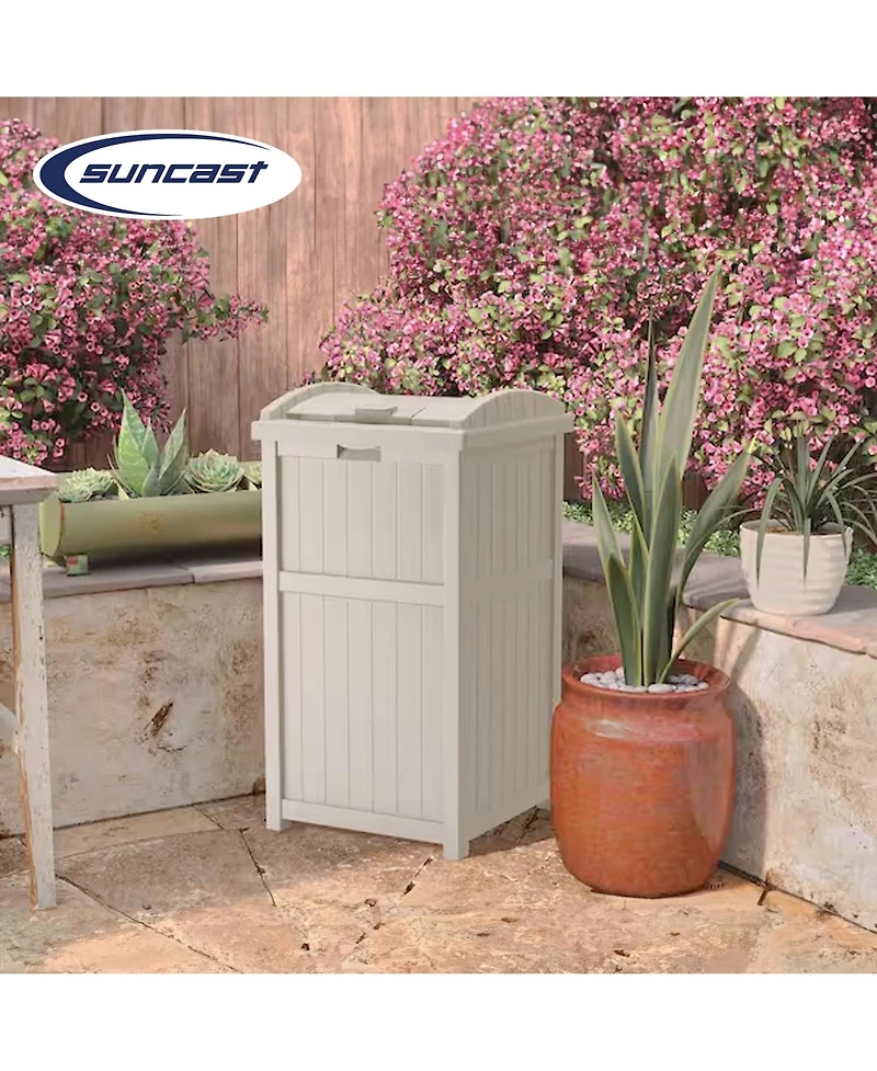 Suncast 30-33 Gallon Deck Patio Resin Garbage Trash Can Hideaway, Taupe (2 Pack)