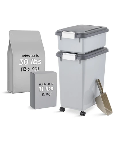 Iris Usa 3-Piece 41 Lbs/45 Qt WeatherPro Airtight Pet Food Storage Container Combo with Scoop, Gray