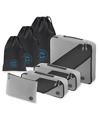 Carry Craft 7 Piece Packing Travel Organizer Cube Set for Luggage with Laundry and Shoe Bags - Grey