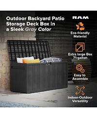 Ram Quality Products Outdoor Backyard Patio Storage Deck Box, 71 Gallon, Gray