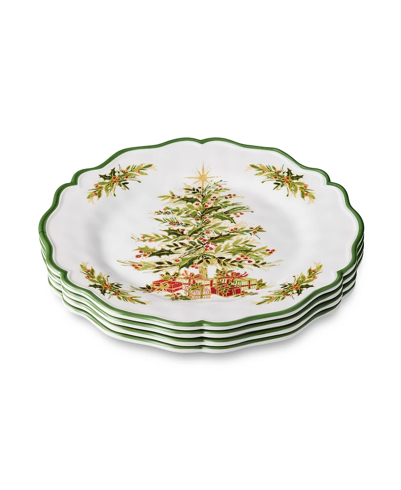 Certified International Holly Tree Melamine Dinner Plates, Set of 4