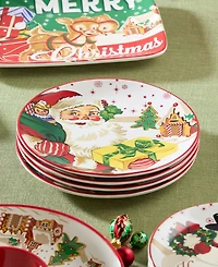 Certified International Santa's Retro Christmas Dinner Plates, Set of 4